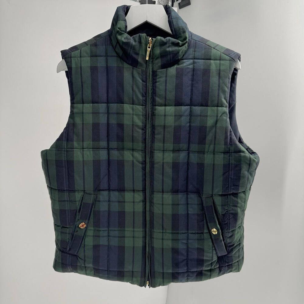 Chaps Reversible Vest Green Puffer Buffalo Plaid Sleeveless Jacket Sz L Large